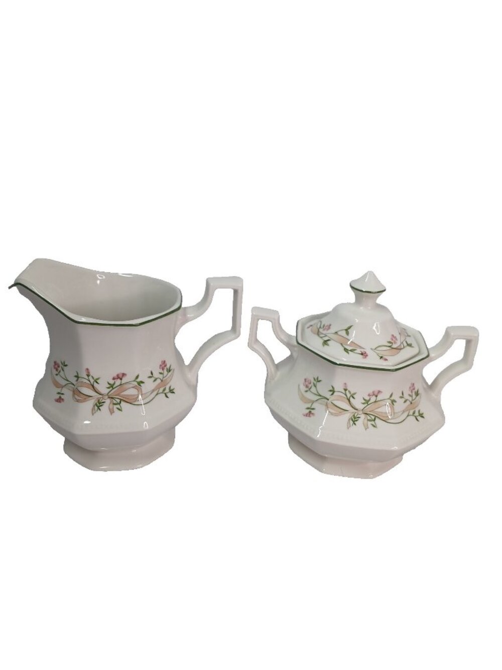 Vintage Johnson Brothers Eternal Beau Sugar Bowl and Creamer Set Floral Ceramic
